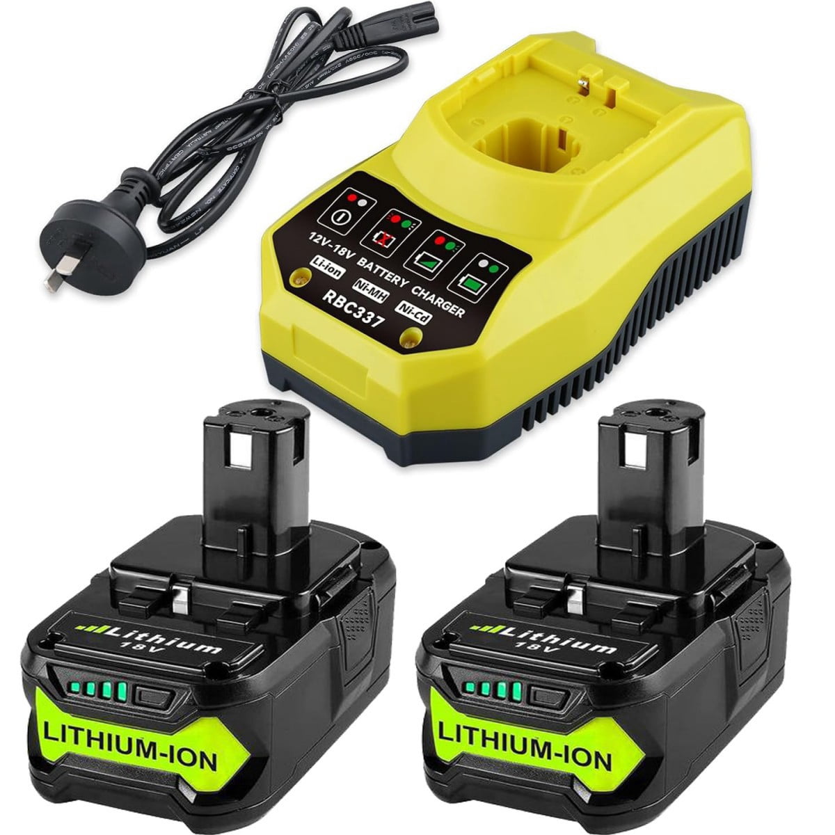 2-Pack 8.0Ah Replacement Battery & Charger For Ryobi 18V ONE+ – Compatible With P102, P103, P104, P105, P106, P107, P108, P109