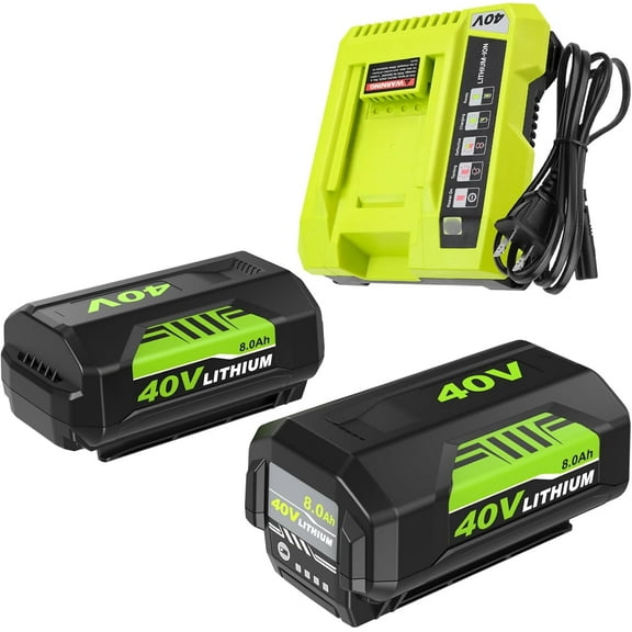 2Pack 8.0Ah Replacement for Ryobi 40V Battery Lithium Ion and OP401 Charger Ryobi 40 Volt Battery OP4026 OP4050A OP4040 OP4030 OP4050