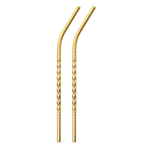 2Pack 8.27" Long 0.24" Dia Stainless Steel Bent Threaded Straws for Frozen Bubble Tea Drinks (Light Brown)