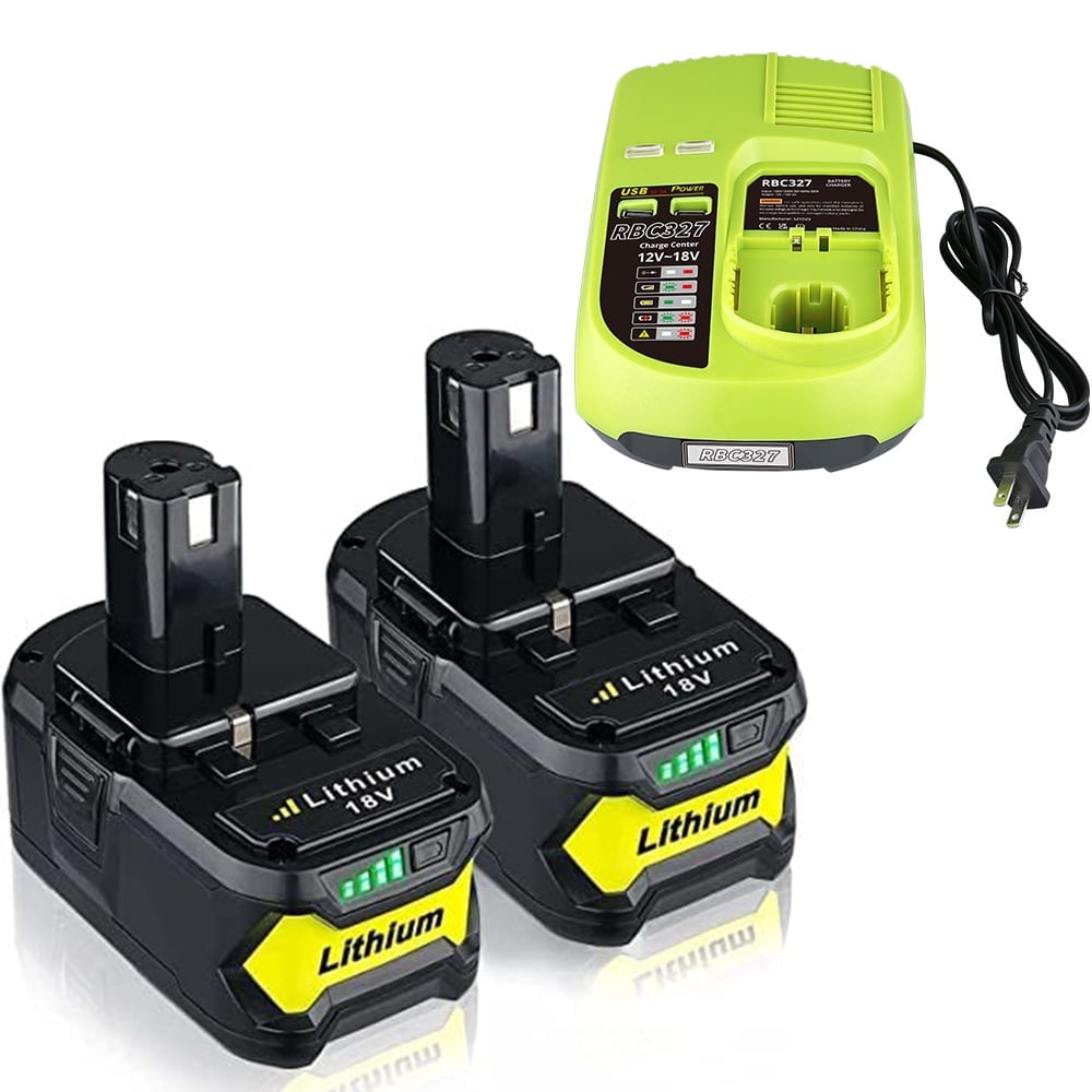 2Pack 8000mAh P108 Replacement for Ryobi 18V Battery and Charger Combo Compatible with Ryobi 18V One+ Batteries P102 P103 P104 P105 P106 P107 Power Tools