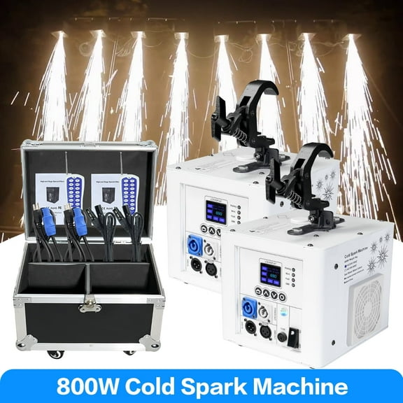 2Pack 800W Spray Down Waterfall Sparkler Cold Spark Fountain Machine Remote DMX Control with Case