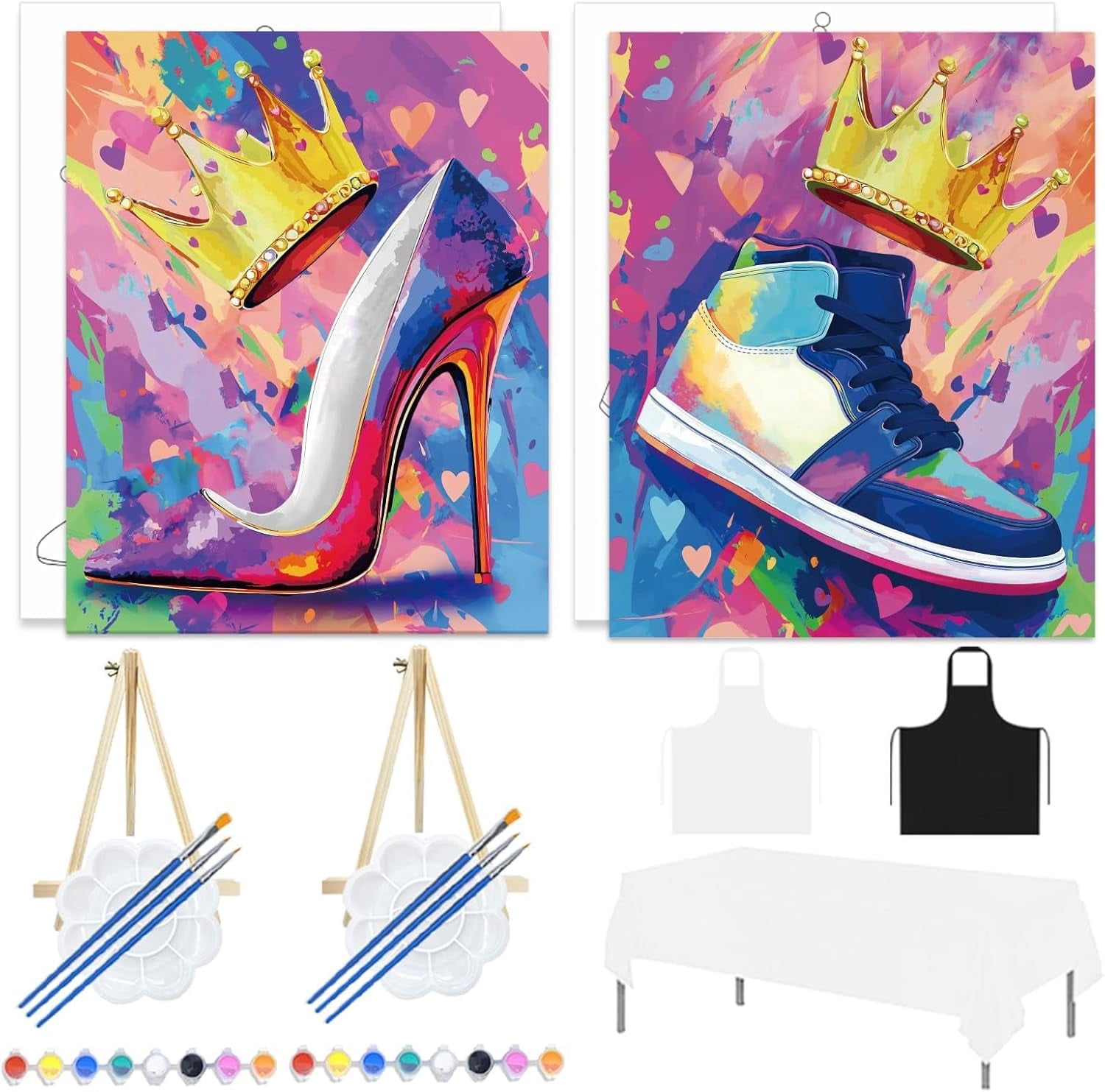 2Pack 8X10 Couples Painting Kit Date Night Valentine's Day Sip and Paint Kit for Adults Pre Drawn Canvas to Paint at Home Date Night Party Favor Supplies Canvas for Painting Kit for Couple