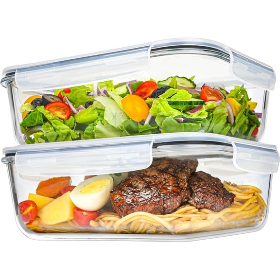 2Pack 9.8 Cups/ 78 Oz Large Glass Storage Containers with , Glass Meal Prep Containers with Airtight - , Leakproof, Ideal for Storing/Serving, Microwave/Oven Safe