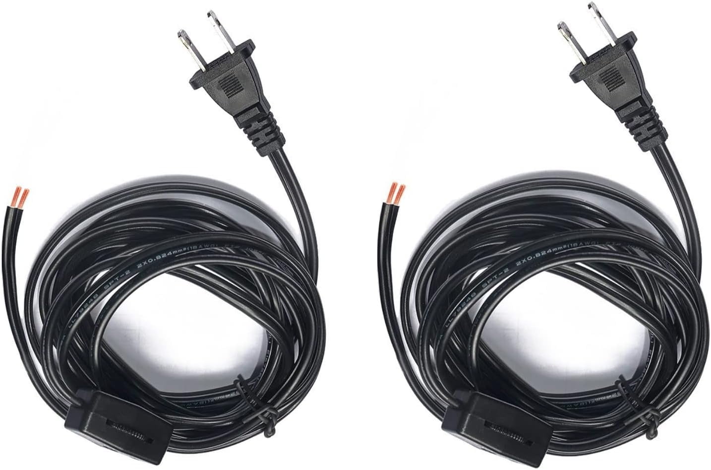 2Pack 9.85 Feet Power Extension Cord with On Off Switch 2 Prong Plug