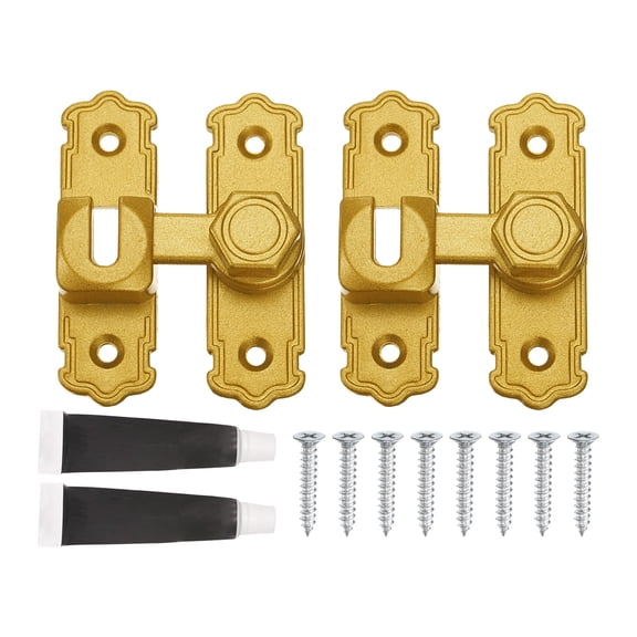 2Pack 90/180 Degree Flip Gate Latches, Aluminum Alloy Flip Sliding Barn Door Latch with Screws & Glue, Heavy Door Lock for Barn Cabinet Wood Fence, Garage Window, Gold
