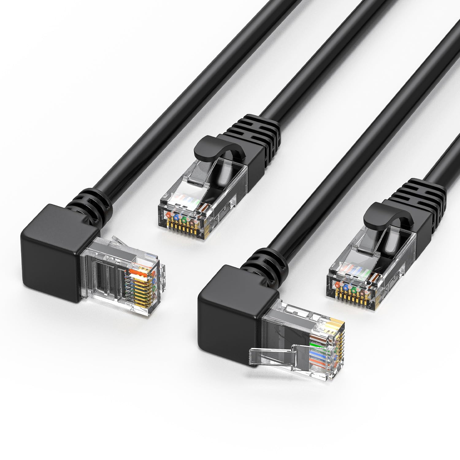 2Pack 90 Degree Cat6 Ethernet Cable Black 10Ft(Upward+Downward) Combo ...