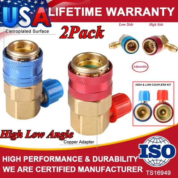 2Pack A/C Manifold Gauge Conversion Kit High Low Angle Quick Adapter Acme Car Ac