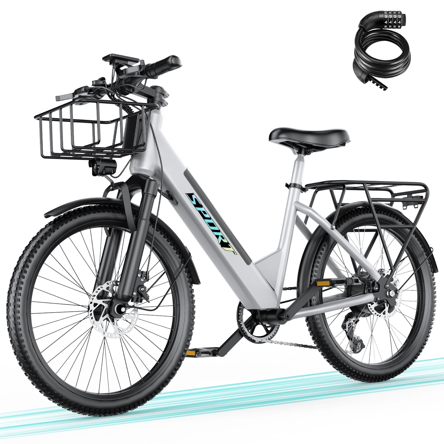ASKGO F29-1800W Electric Bike with Rear Seat & Front Basket , 720Wh Built-in battery , 30MPH Off-Road Ebike, 26" E- Mountain /Beach Bike,Commute Electric Bicycle​​，All-Terrain Unisex ebikes，UL2849