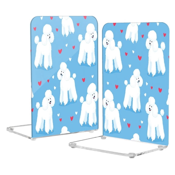2Pack Acrylic Bookends Clear L-Shaped Book Holders with Non-Slip Pads Sturdy Durable Book Stoppers for Shelves, Office, School, Library, Home Desk Decor Cute Bubble Poodle Love
