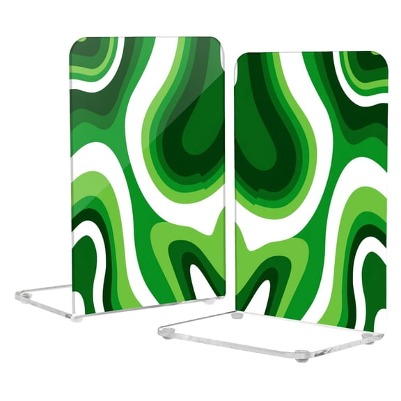 2Pack Acrylic Bookends Clear L-Shaped Book Holders with Non-Slip Pads Sturdy Durable Book Stoppers for Shelves, Office, School, Library, Home Desk Decor Deep Green Thick Lines