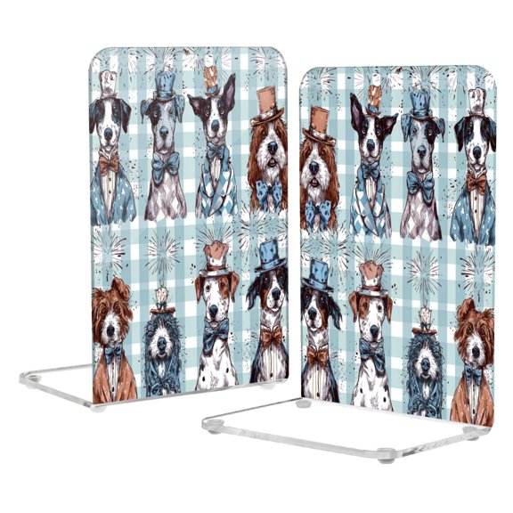 2Pack Acrylic Bookends Clear L-Shaped Book Holders with Non-Slip Pads Sturdy Durable Book Stoppers for Shelves, Office, School, Library, Home Desk Decor Dogs Dress Up Game