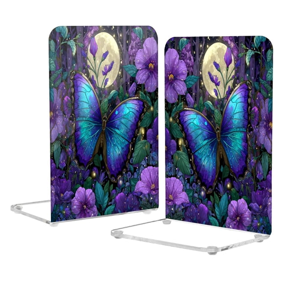 2Pack Acrylic Bookends Clear L-Shaped Book Holders with Non-Slip Pads Sturdy Durable Book Stoppers for Shelves, Office, School, Library, Home Desk Decor Giant Beautiful Swallowtail Butterfly