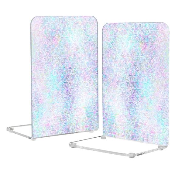2Pack Acrylic Bookends Clear L-Shaped Book Holders with Non-Slip Pads Sturdy Durable Book Stoppers for Shelves, Office, School, Library, Home Desk Decor Pastel Prism Star Pattern