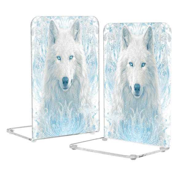 2Pack Acrylic Bookends Clear L-Shaped Book Holders with Non-Slip Pads Sturdy Durable Book Stoppers for Shelves, Office, School, Library, Home Desk Decor The Proud White Wolf