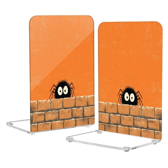2Pack Acrylic Bookends Clear L-Shaped Book Holders with Non-Slip Pads Sturdy Durable Book Stoppers for Shelves, Office, School, Library, Home Desk Decor Spider Doll Pattern