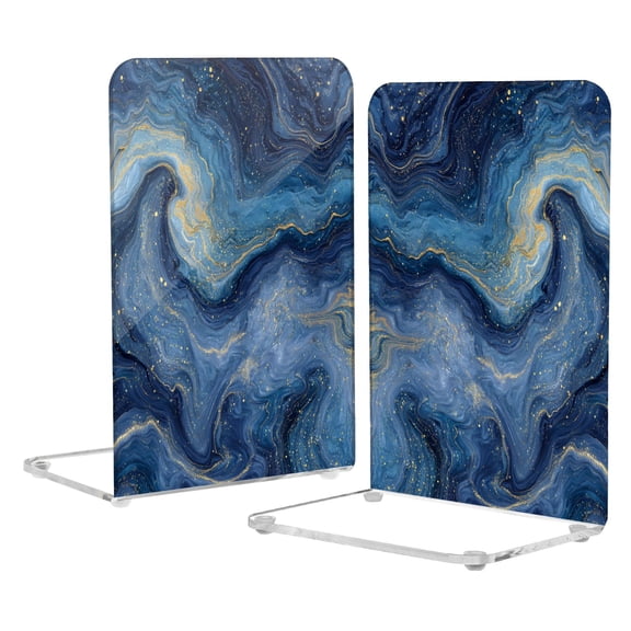 2Pack Acrylic Bookends Clear L-Shaped Book Holders with Non-Slip Pads Sturdy Durable Book Stoppers for Shelves, Office, School, Library, Home Desk Decor Star Marble Swirls