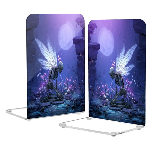 2Pack Acrylic Bookends Clear L-Shaped Book Holders with Non-Slip Pads Sturdy Durable Book Stoppers for Shelves, Office, School, Library, Home Desk Decor Winged Skullman