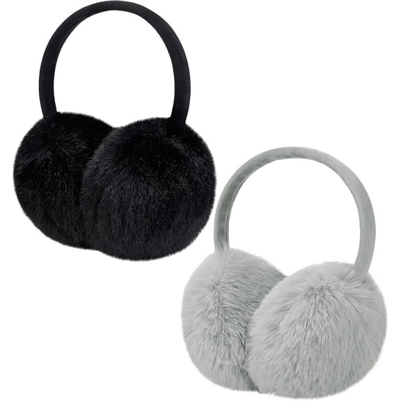 2Pack Adjustable Faux Fur Earmuffs- Soft Warm Ear Muffs Gifts for Women Men Winter