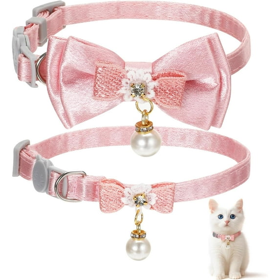 2Pack Adorable Cat Collar with Bow, Cute Kitten Collars for Girl Cats Pink Cat Bows & Accessories Breakaway Safety Cat Bowtie Collar