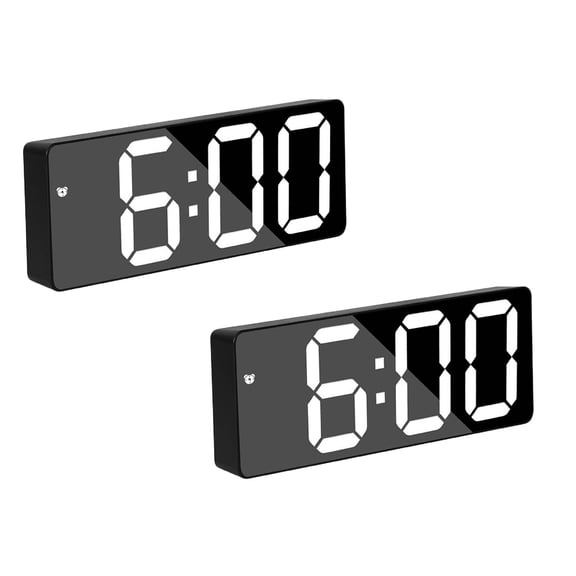 2Pack Alarm Clock Digital Battery Powered Travel Alarm Clocks Powered Non Ticking With Snooze Temperature Date Time Brightness Adjustable For Kids Adults Clock Home Decor