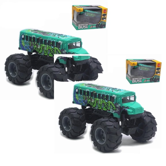 2Pack Alloy Big Wheel School Bus Toy Pull Back & Go Friction Powered Model (Ideal For Boys) Remote Control Car 5.5"X3.9"X3.1" Birthday Gift