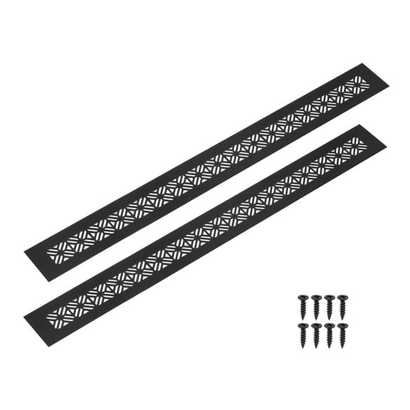 2Pack Aluminum Alloy Air Vents, 500 x 50mm / 19.7 x 2" Rectangle Louvered Ventilation Grille Cover with Mounting Screws for Door Cabinet Wardrobe, Matt Black