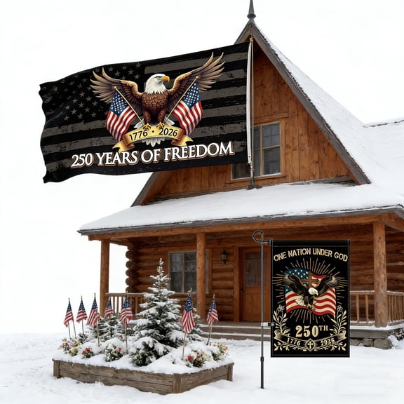 2Pack America 250th Anniversary Garden Flag,12x18 Inch and 3x5 Ft 1776-2026 USA 250 Years Flags 4th of July Patriotic Yard Sign,Patriotic Eagle USA Flag for Garden Lawn Yard
