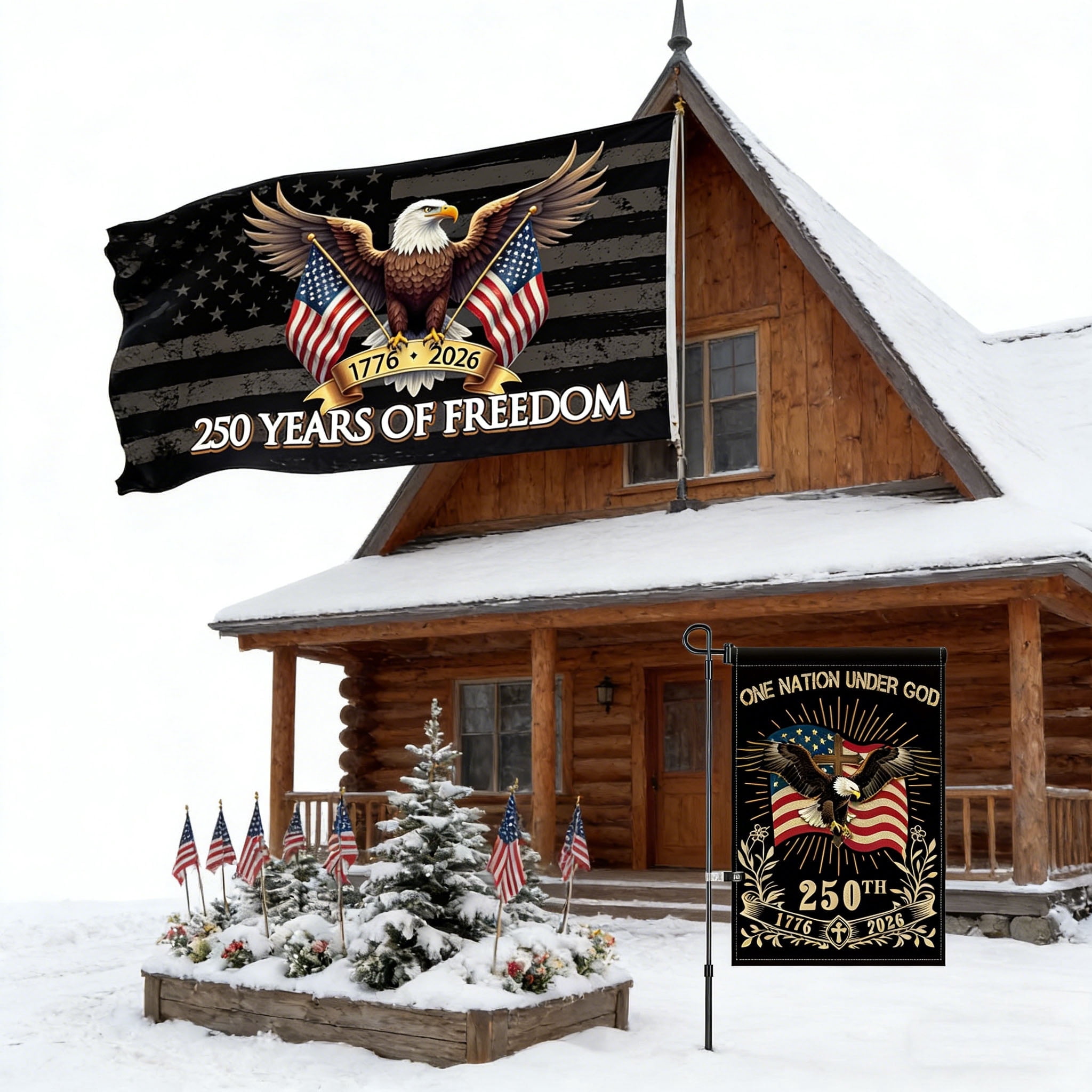 2Pack 250th Anniversary Garden Flag,12x18 Inch and 3x5 Ft 1776-2026 USA 250 Years Flags 4th of July Patriotic Yard Sign,Patriotic Eagle USA Flag for Garden Lawn Yard