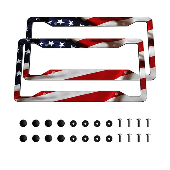 2Pack American Flag License Plate Frame Aluminum Metal License Plate Frame Cover with American Flag  American Anti-Rust & Waterproof Car Decoration License Plate Frame 126 Inch