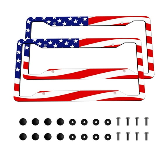 2Pack American Flag License Plate Frame Classic Aluminum Metal License Plate Frame Cover with American Flag Standard American Anti-Rust & Waterproof Car Decoration License Plate Frame 126 Inch