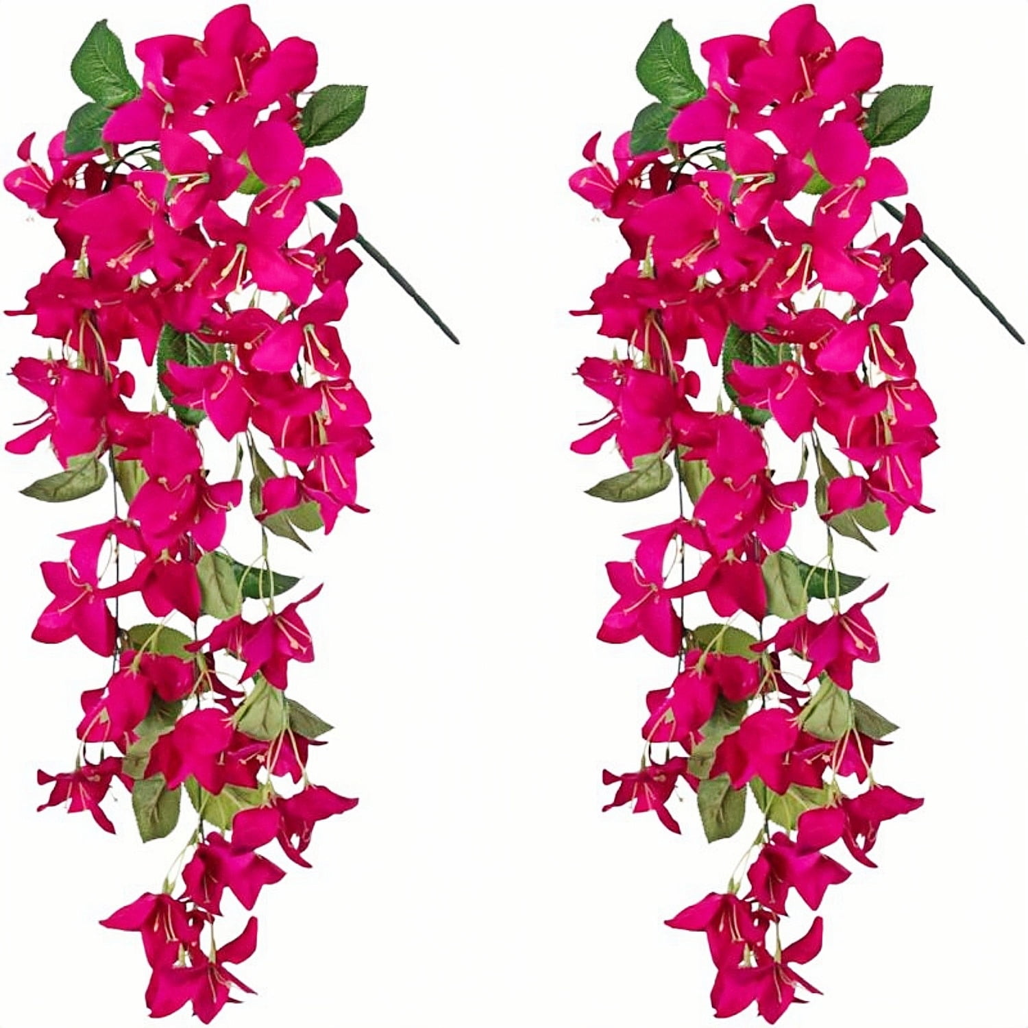 2Pack Artificial Bougainvillea Flowers, Faux Silk Long Vines Hanging Plants for Outdoor Decor, UV Resistant Realistic Fake Flowers for Porch, Patio, Balcony, Yard, Home Summer Decoration, Red Rose