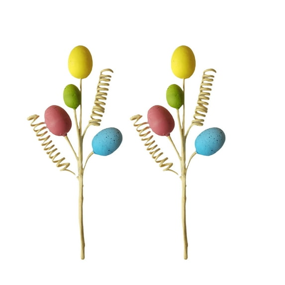 2Pack Artificial Easter Spray Vine Yellow Blue with Pastel Easter Eggs and Spiral Picks, Decorative Spring Floral Stems-Easter Egg Twig Branches for Floral Arrangement - Centerpiece Wreath Decoration