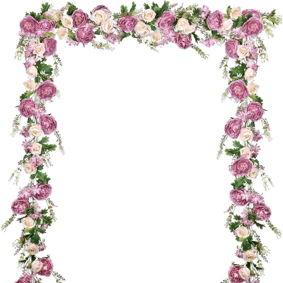 2Pack Artificial Peony Flower Garland - Silk Peony Garland with Pink White Flowers for Wedding Party Table Decoration,6ft/Strand(White&Burgundy&Pink) A