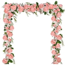 2Pack Artificial Peony Flower Garland - Silk Peony Garland with Pink White Flowers for Wedding Party Table Decoration,6ft/Strand(White&Burgundy&Pink) A