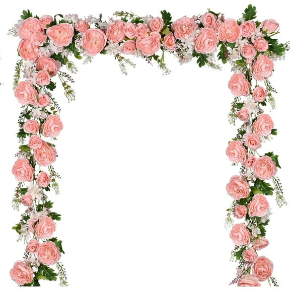 2Pack Artificial Peony Flower Garland - Silk Peony Garland with Pink White Flowers for Wedding Party Table Decoration,6ft/Strand(White&Burgundy&Pink) A