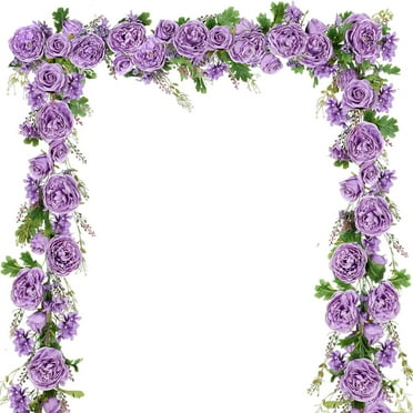 2Pack Artificial Peony Flower Garland - Silk Peony Garland with Pink White Flowers for Wedding Party Table Decoration,6ft/Strand(White&Burgundy&Pink)