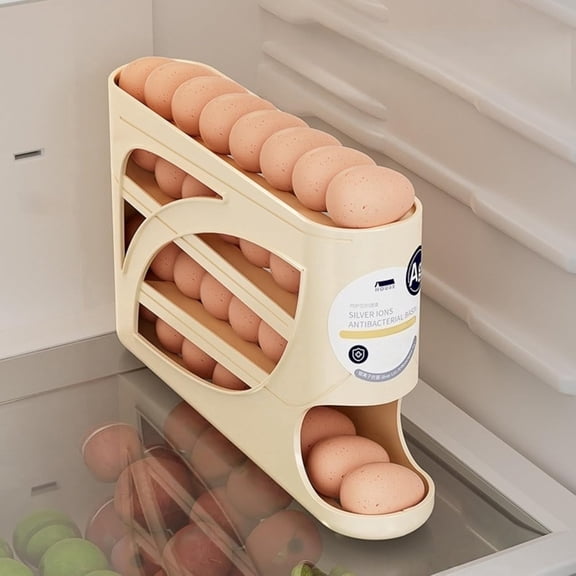 2 Pack Refrigerator Egg Trays Auto Rolling Fridge Egg Organizer 4 Tiers Dispenser Space Saving Eggs Dispenser for Refrigerator Storage Home Egg Holder