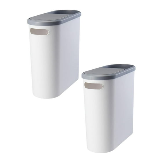 2Pack Bathroom Small Can With Lid 2.1 Gallon Slim Bathroom Can With Push Top Lid White Rectangular Can Wastepaper For Bathroom Bedroom Rv Camper Rubbish Bags Home Decor