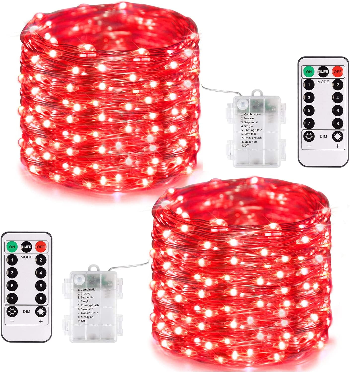 2Pack Battery Operated Christmas Fairy Lights, 16ft 50LEDs 8 Modes Remote Control Lights with