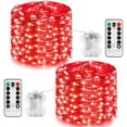 thumbnail image 1 of 2Pack 16ft 50 LED Fairy Lights Battery Operated Waterproof Copper Wire String Lights with Remote for Home Garden Christmas Party Holiday Decor (Red), 1 of 7