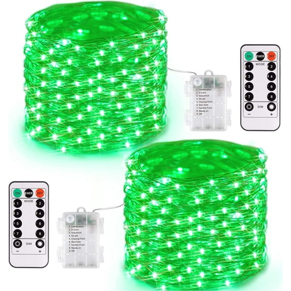 2Pack Battery Operated Christmas Fairy Lights, 16ft 50LEDs 8 Modes Remote Control Lights with Timer Copper Wire String Lights for Home Party Garden Decor