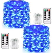 2 x Fairy Lights Battery Operated,16Ft/5Meter 50 LEDs Silver Wire 8 Mode String Lights with Remote & Timer for Bedroom Christmas Party Wedding Decoration Blue