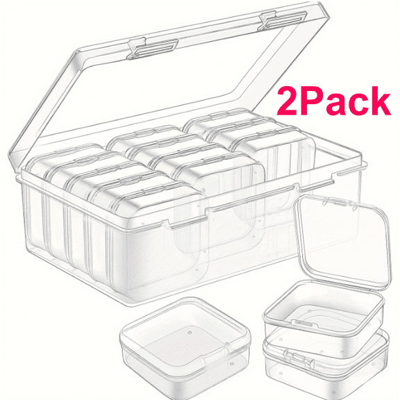 2Pack Bead Organizer Box, 15 Slots Bead Storage Containers, Mini Plastic Rectangle Storage Boxes with Hinged Lids for Beads Rhinestones Jewelry Seeds Crafts Small Items