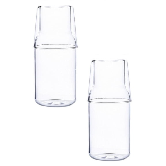 2Pack Bedside Water Carafe Set with Tumbler Glass Set for Bedroom Nightstand Glass Mouthwash Bottle for Bathroom Household Glass Juice Water Pitcher Cold Water Bottle with Cup Set,360ml (Clear)