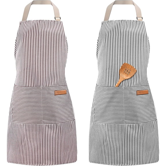 2Pack Bib Aprons for Women Men,Adjustable Chef Aprons with 2 Pockets,Reusable Cooking Apron Kitchen Aprons