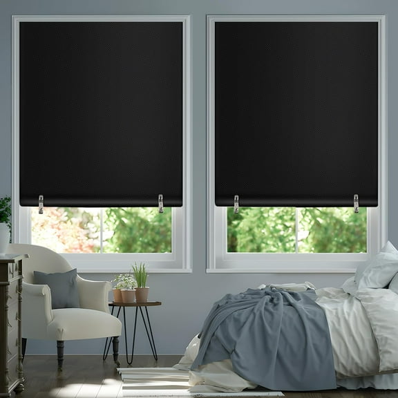 2Pack Blackout Roller Window Shades, Cordless Roller Shades, No Tools No Drill Pull Down Room Darkening Window Shades, Blackout Blinds for Bedroom Windows Home and Office (36''W x 72''H, Black)