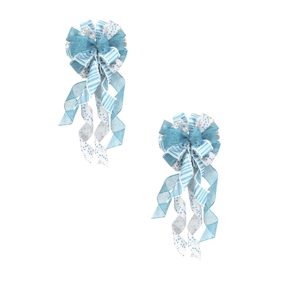 2Pack Blue Christmas Tree Topper Bow Gift With Long Streamers & Wired Edge Bows For Holiday Wreath Bow Christmas Tree Ornaments Christmas Party Event & Party Home Decor