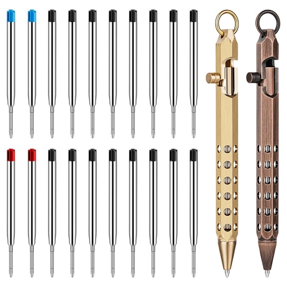 2Pack Bolt Action Pen Set, Hexagonal Solid Brass Pocket Pen with 20 Ballpoint Refills B