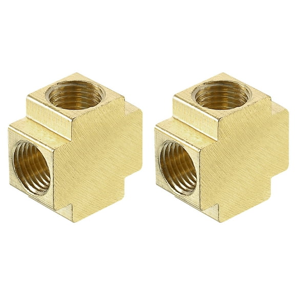 2Pack Brass 4 Way Pipe Fitting, 1/4" Female Barstock Cross Fitting Pipe Adapter