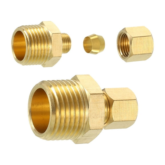 2Pack Brass Pipe Fitting, 1/4" OD x 1/2" NPT Male Brass Compression Tube Fitting, Brass Compression Union Connector, Brass Straight Coupling Adapter Fitting Fit 1/4" Pipe